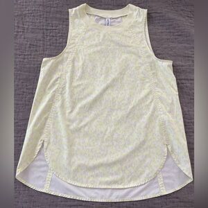 Athleta Zephyr Tank Top Neon Yellow Leopard High Neck Side Slits Sz Small Active